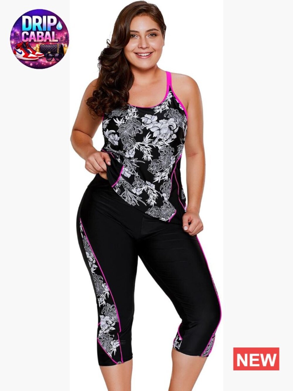Plus Size Tankini Swimsuit with Capris High Waisted Tummy Control